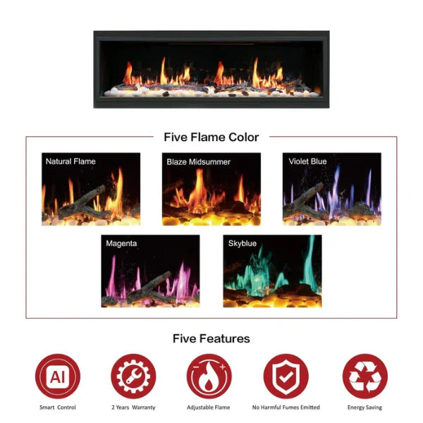 Litedeer Homes Latitude 65" Black Ultra Slim Built-in Linear Smart Electric Fireplace With Driftwood Log & River Rock - ZEF65X