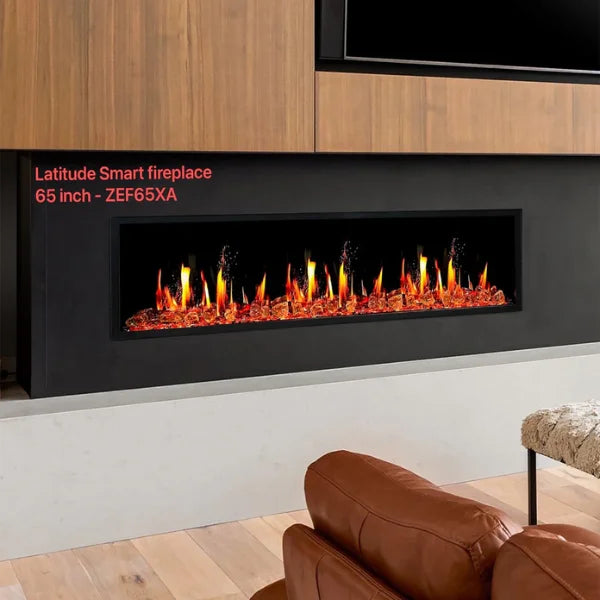 Litedeer Homes Latitude 65" Black Ultra Slim Built-in Linear Smart Electric Fireplace With Luster Copper Reflective Fire Glass - ZEF65XA