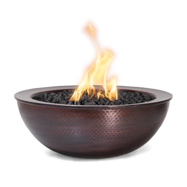 The Outdoor Plus Sedona 27" Round Hammered Patina Copper Liquid Propane Fire Bowl With Match Lit Ignition - OPT-27RCPRFO-LP