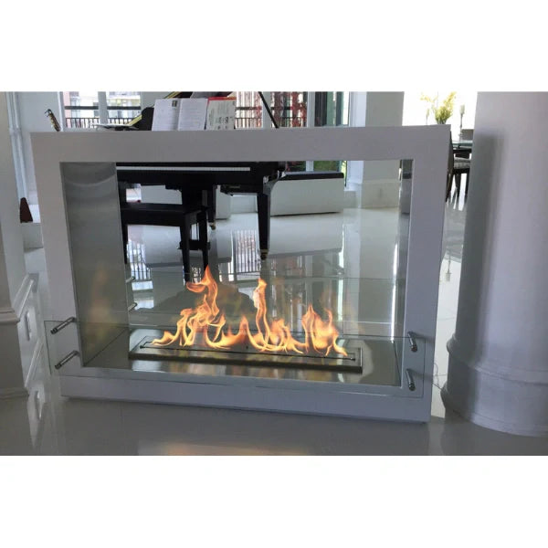 The Bio Flame Evoque 35" Freestanding Stainless Steel See-Through Ethanol Fireplace