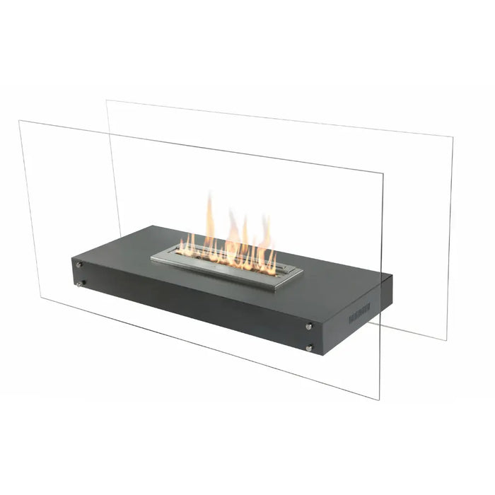 The Bio Flame Evoque 35" Freestanding Stainless Steel See-Through Ethanol Fireplace