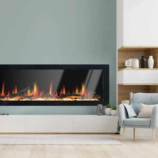 Litedeer Latitude II 68" Seamless Push-in Electric Fireplace with Acrylic Crushed Ice Rocks ZEF68X