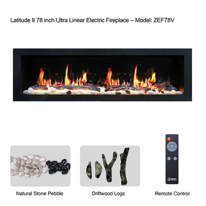 Litedeer Latitude II 78" Push-In Contemporary Smart Linear Vent-Free Built-In Electric Fireplace ZEF78V