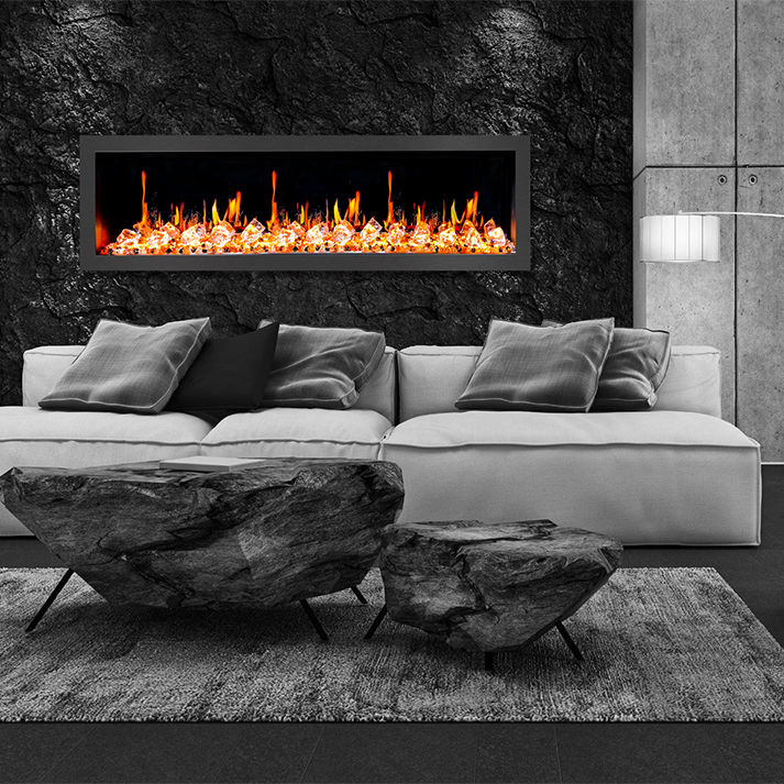 Litedeer Latitude II 68" Vent-Free Seamless Push-In Electric Fireplace with Acrylic Crushed Ice Rocks ZEF68XC