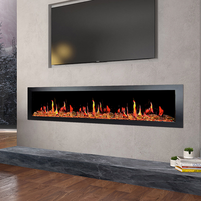 Litedeer Latitude II 78" Vent-Free Seamless Push-In Electric Fireplace with Reflective Fire Glass (Luster Copper) ZEF78VA