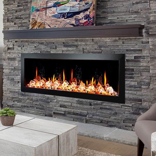 Litedeer Latitude II 58" Vent-Free Seamless Push-In Electric Fireplace with Acrylic Crushed Ice Rocks ZEF58VC