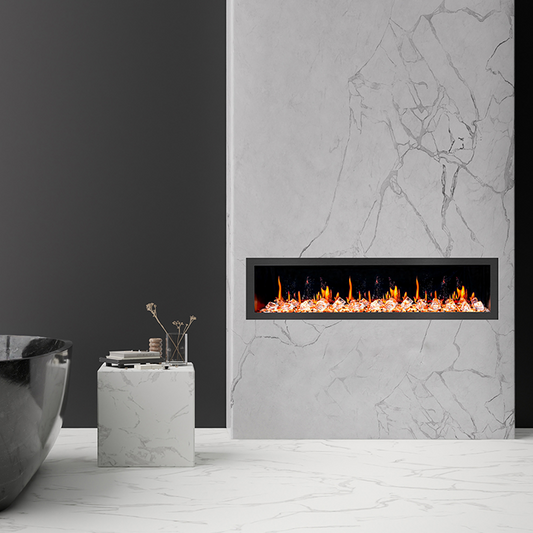 Litedeer Latitude II 78" Vent-Free Seamless Push-In Electric Fireplace with Acrylic Crushed Ice Rocks ZEF78VC