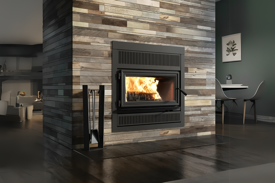 Valcourt Faceplate See-Through Wood Fireplace Black narrow overlap VA2FE06