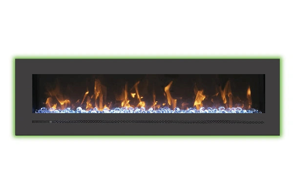 Amantii Sierra Flame Linear Series 60" Wall Mount or Flush Mount Electric Fireplace With Steel Surround & Glass Media | WM-FML-60-6623-STL