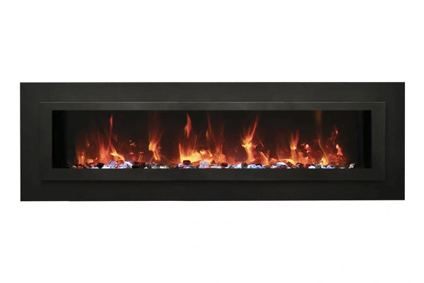 Amantii Sierra Flame Linear Series 72" Wall Mount or Flush Mount Electric Fireplace With Steel Surround & Glass Media | WM-FML-72-7823-STL