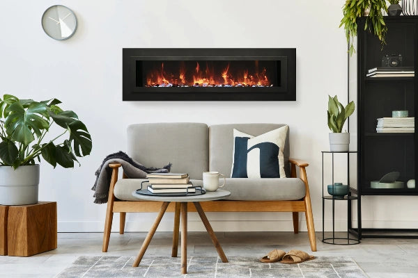 Amantii Sierra Flame Linear Series 88" Wall Mount or Flush Mount Electric Fireplace With Steel Surround & Glass Media | WM-FML-88-9623-STL