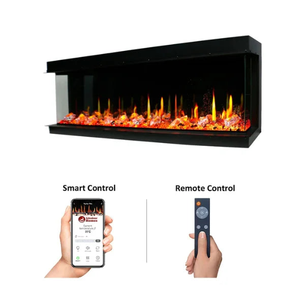 Litedeer Homes WarmCastle 50" 3-Side Smart Control Electric Fireplace With Crystal Media, Pre-order Only - ZEF50T