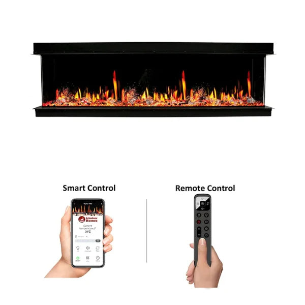 Litedeer Homes WarmCastle 50" 3-Side Smart Control Electric Fireplace With Crystal Media, Pre-order Only - ZEF50T