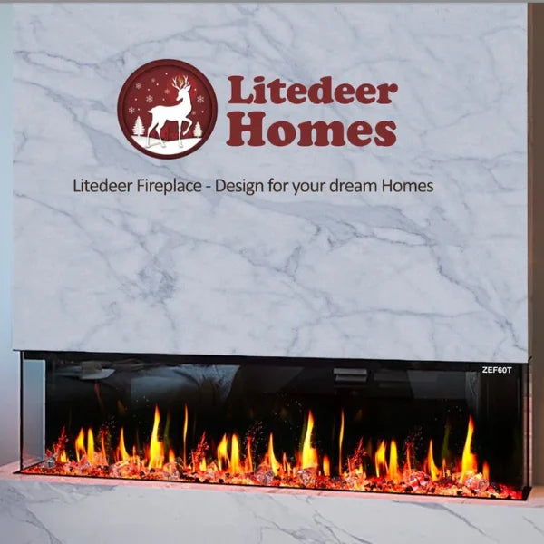 Litedeer Homes WarmCastle 72" 3-Side Smart Control Electric Fireplace With Crystal Media, Pre-order Only - ZEF72T