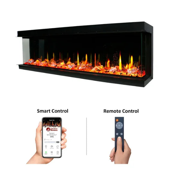 Litedeer Homes WarmCastle 72" 3-Side Smart Control Electric Fireplace With Crystal Media, Pre-order Only - ZEF72T